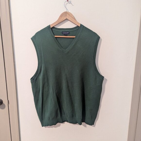 Vintage Sweater Vest V Neck Lands End Green Unisex XL Grandpacore Tenniscore - Picture 5 of 5